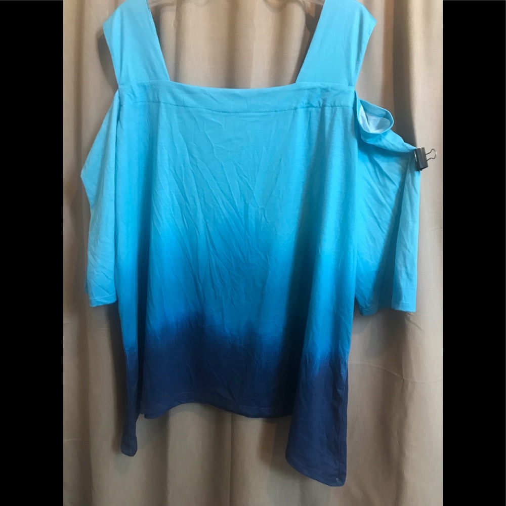 Regalia 2X blue aqua & navy blue ombré cold  Sholder Blouse